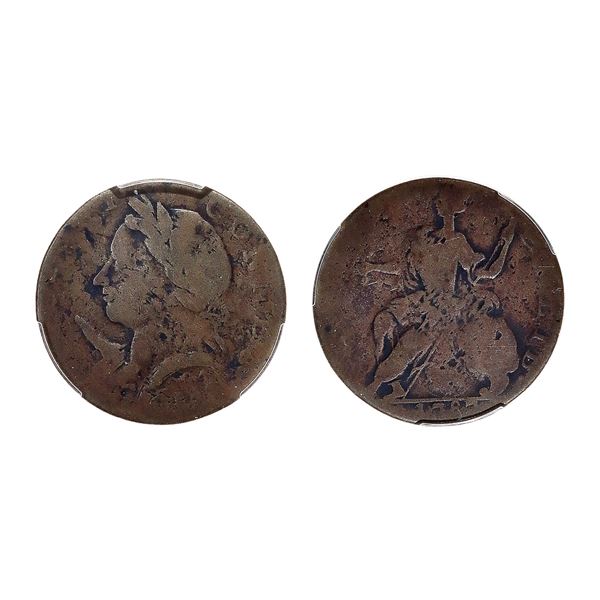 1787 Connecticut Copper 1/2P Mailed Bust Left, Horned PCGS AG03,