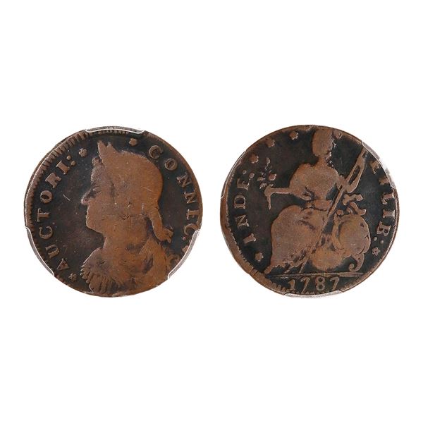 1787 Connecticut Copper 1/2P Draped Bust Left PCGS Edge Damaged - VG Detail,