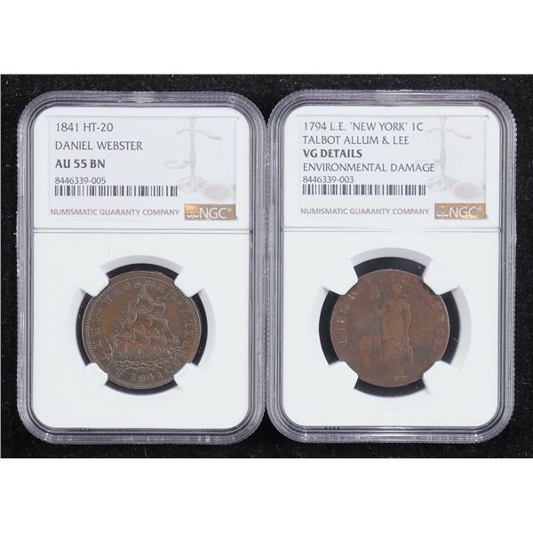 1794 Talbot, Allum & Lee Cent, L.E. New York, and 1841 Webster HT Token.,