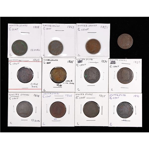 Assortment of Half Cents, 1809-1856.,