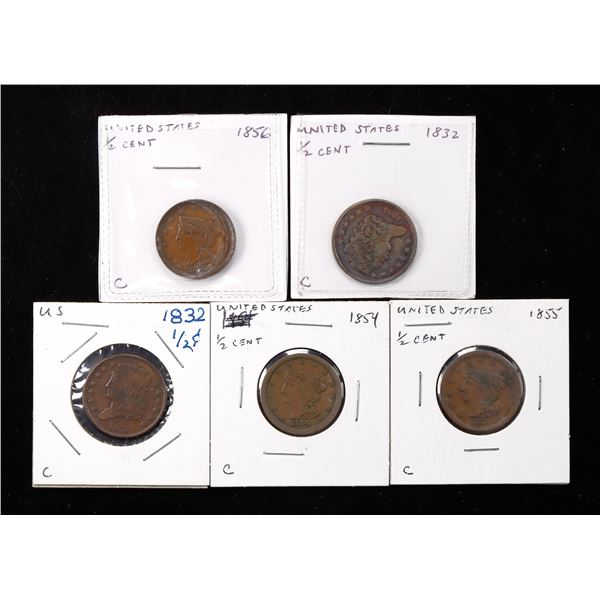 1832, 1854, 1855 and 1856 Half Cents.,