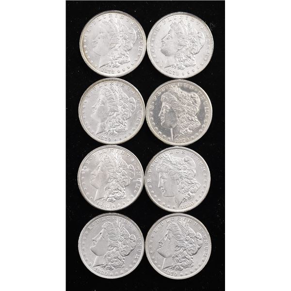 Octet of Morgan Dollars: 1878, 1878-S, 1879, 1879-O, 1879-S, 1880, 1880-O, 1880-S.,