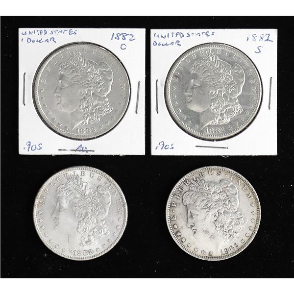 1882, 1882-O, 1882-S and 1882 O over S Morgan Dollars,