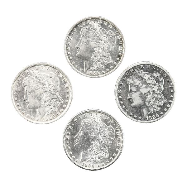 1886, 1886-O, 1886-S and 1888-S Morgan Dollars.,