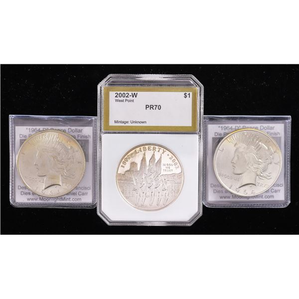 Pair of 1964-D Fantasy Overstruck Peace Dollars.,