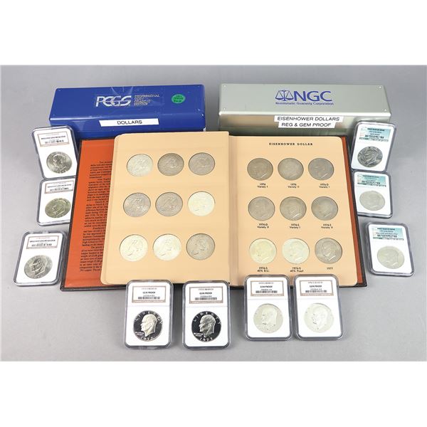 Large lot of Eisenhower Dollars, Silver and Clad, 1971-1978 S.,
