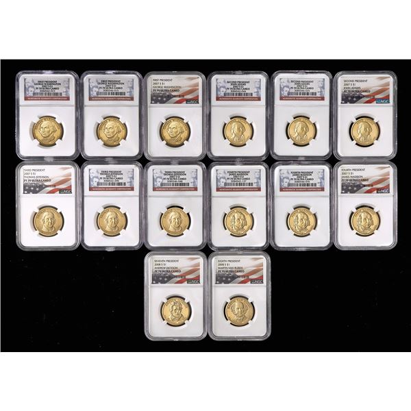Group of (14) $1 Presidential Dollars NGC Graded PF70 Ultra Cameo, 2007-2008,