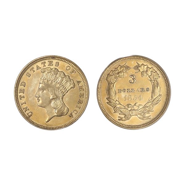 1854 $3 Indian Princess Head PCGS AU55