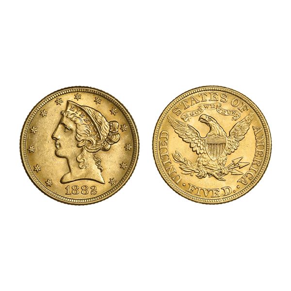 1882 Liberty $5 Half Eagle.,