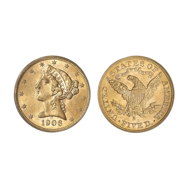 1906-S $5 Liberty Head Half Eagle PCGS MS61