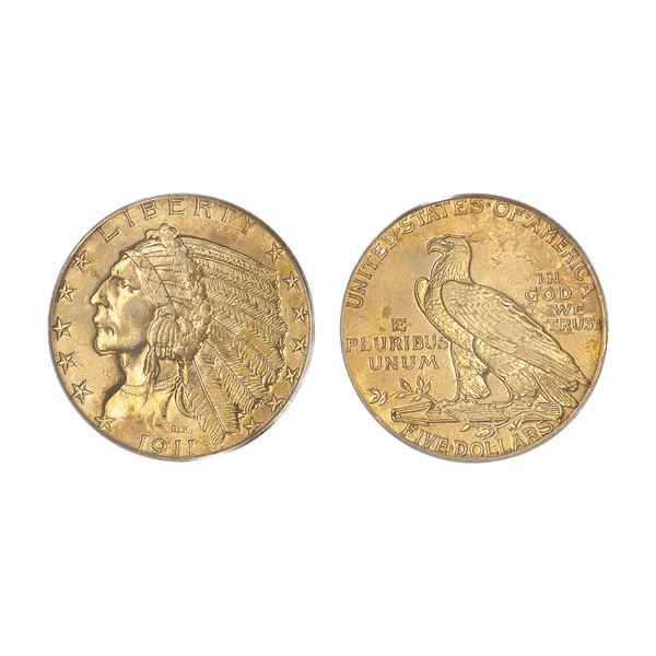 1911 $5 Indian Head Half Eagle PCGS MS62,