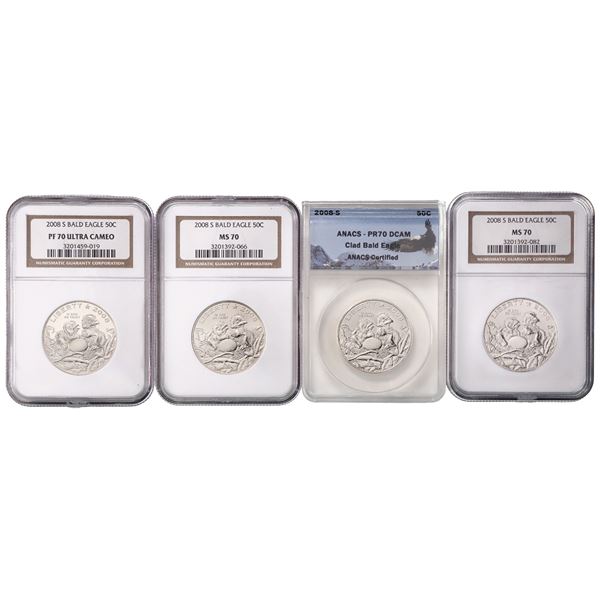 Group of (4) 2008-S 50C Bald Eagle Commemorative Half Dollars,