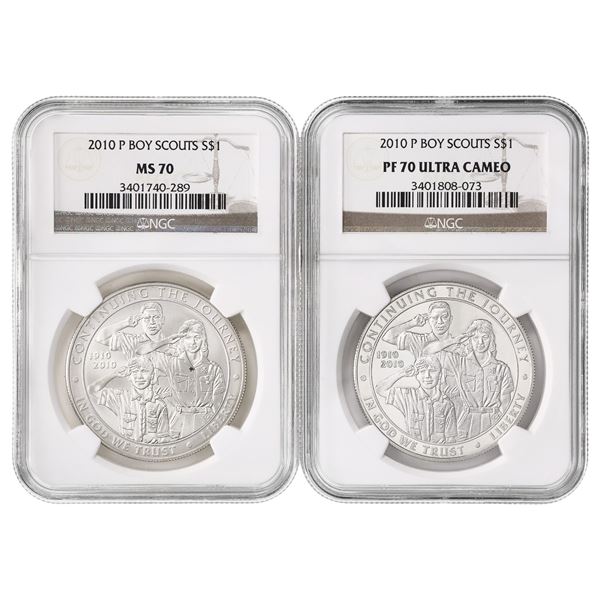 Group of (2) 2010-P $1 Boy Scouts UNC & Proof NGC MS70 & NGC PF70 Ultra Cameo.