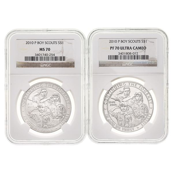 Group of (2) 2010-P $1 Boy Scouts UNC & Proof NGC MS70 & NGC PF70 Ultra Cameo.