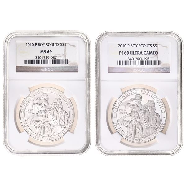 Group of (2) 2010-P $1 Boy Scouts UNC & Proof NGC MS69 & NGC PF69 Ultra Cameo.