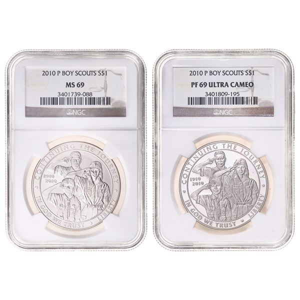 Group of (2) 2010-P $1 Boy Scouts UNC & Proof NGC MS69 & NGC PF69 Ultra Cameo.