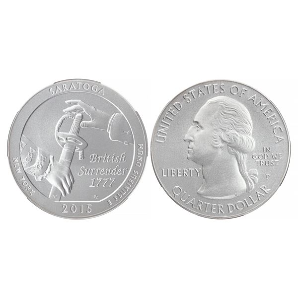 2015-P ATB Saratoga 25C 5 oz Silver Quarter NGC SP70,