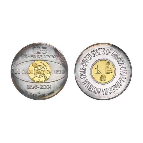 Homestake Mining Co. (CA). 125th Anniversary Bimetallic Silver-Gold Medal, 2001.,