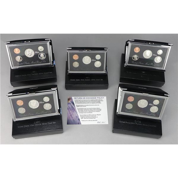 Group of (5) United States Silver Premier Proof Sets, 1993//1998,