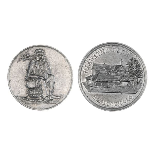Colorado. Manitou. Pair of early 20th Century pictoral tokens, Cave of the Winds, Hiawatha Club.,