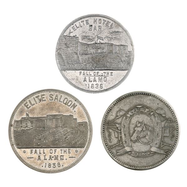 Texas. San Antonio. Trio of 1880s-1890s Pictoral Tokens. Elite Saloon, Samuels & Co.,