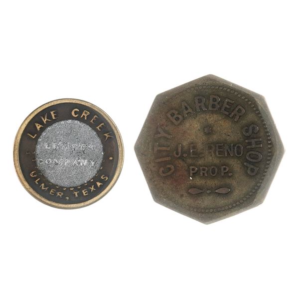 Texas. Cameron and Ulmer. Pair of rare late 19th-early 20th Century Tokens, City Barber Shop, Lake C
