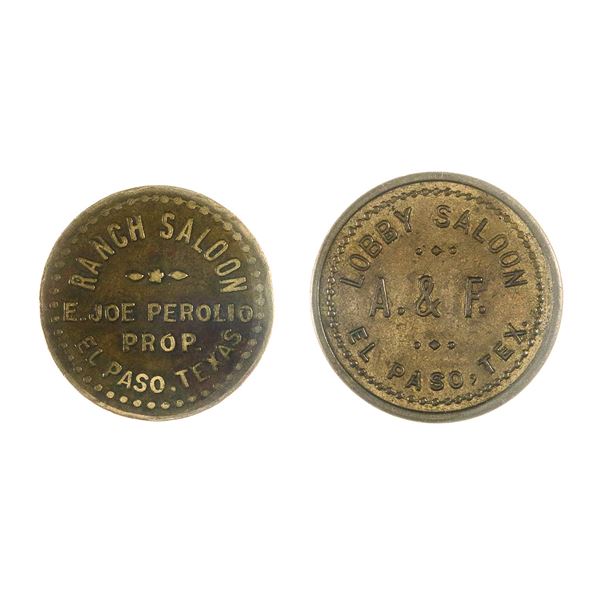 Texas. El Paso. Pair of Tokens, early 1900s, Perolio, Lobby Saloon.,