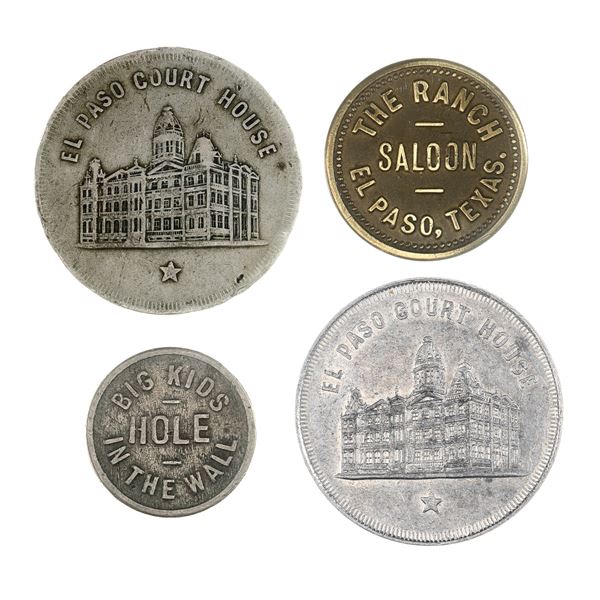 Texas. El Paso. Quartet of late 19th-early 20th Century Tokens, The Parlor, Ranch Saloon, Big Kids.,