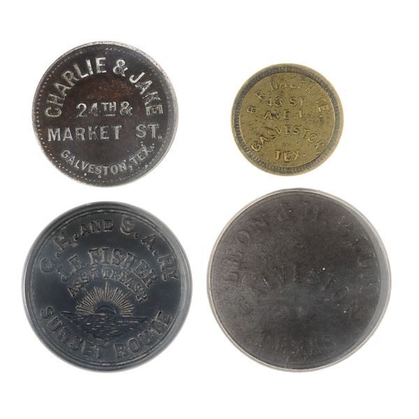 Texas. Galveston. Group of late 19th-early 20th Century Tokens; Charlie & Jake, Sunset Route, L.& H.