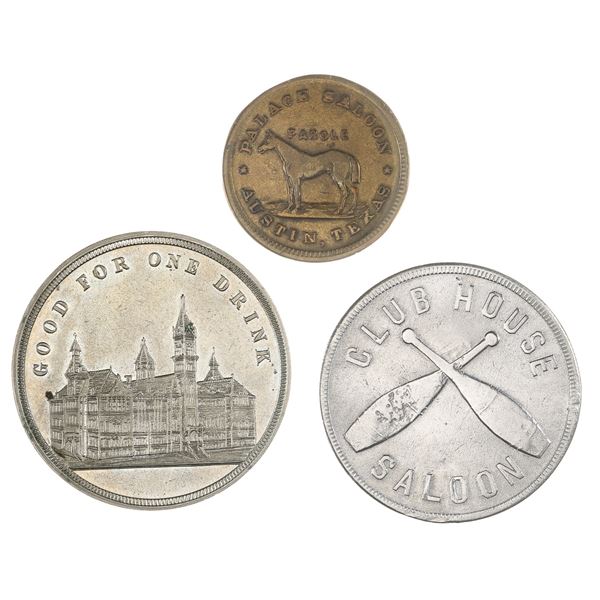 Texas. San Antonio. Trio of late 19th-early 20th Century pictoral Tokens, Bornefeld, Club House, Cos