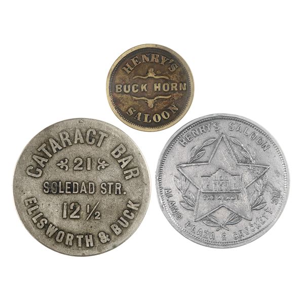 Texas. San Antonio. Trio of late 19th-early 20th Century Tokens, Buck Horn Saloon, Cataract Bar, Hen