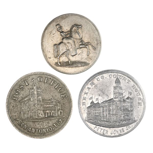 Texas. San Antonio. Trio of 1880s-1890 Pictoral Tokens, Jonas Garden, Monroe Pratt and Nentwig's.,