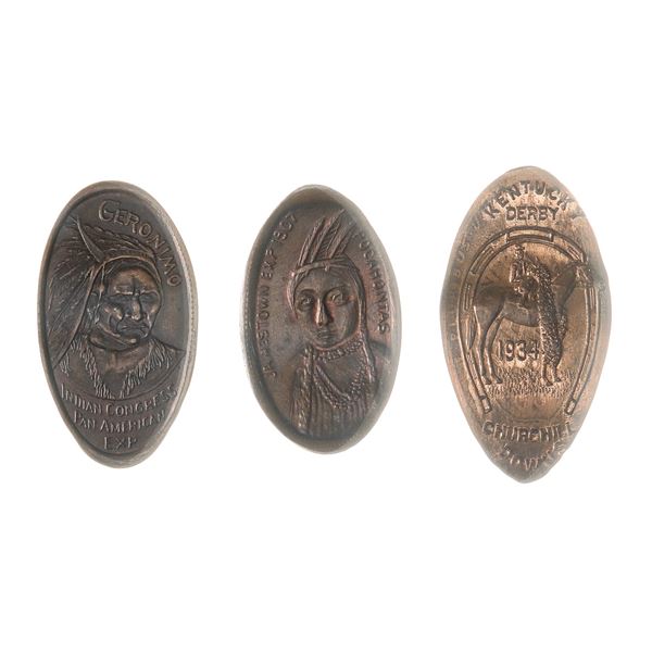 Group of better Elongated Cents, including Pan-Am Geronimo and Jamestown Expo Pocahontas.,