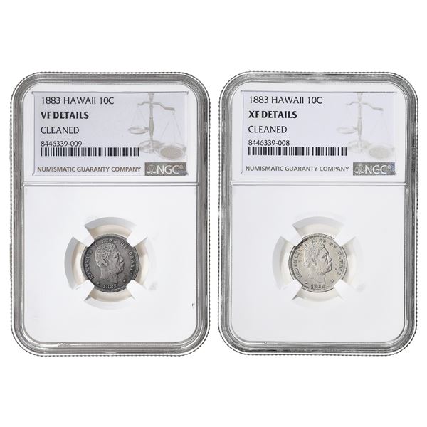 Hawaii. Kalakaua I (1874-1891). Graded Pair of 1883 Umi Keneta-10 Cents.,