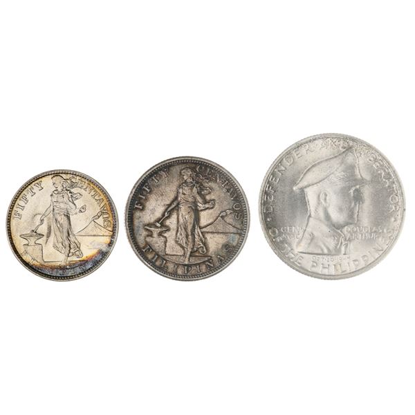 Philippines. U.S. Administration-Republic. Group of Silver 50 Centavos and Commemoratives, 1905-1961