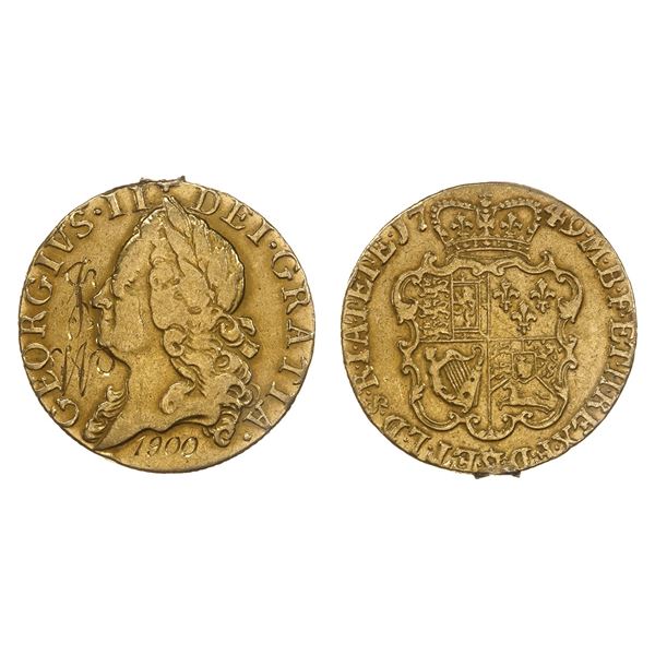 Great Britain. George II (1727-1760). Gold Guinea, 1749. Engraved as a Love token.,
