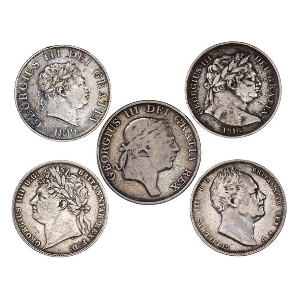Great Britain. George III-William IV. Group of Silver Halcrowns, 1816-1837.,