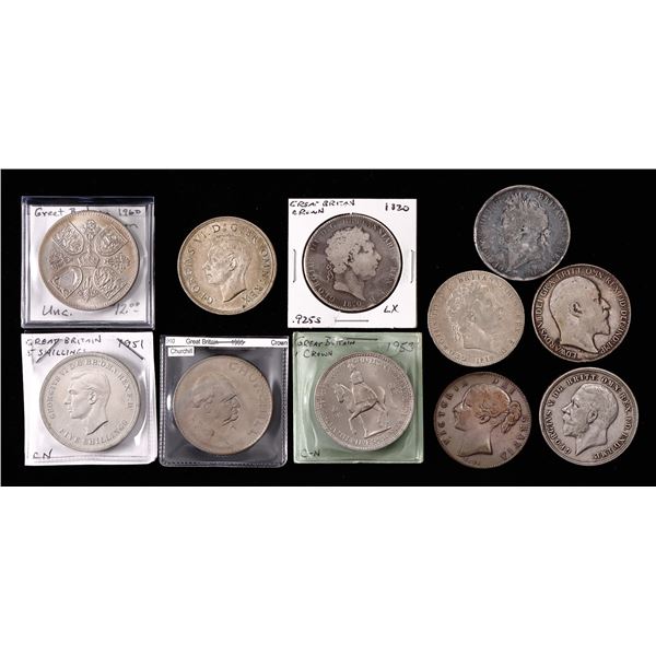 Great Britain. George III-Elizabeth II. Lot of Silver and Copper-Nickel Crowns, 1819-1965.,