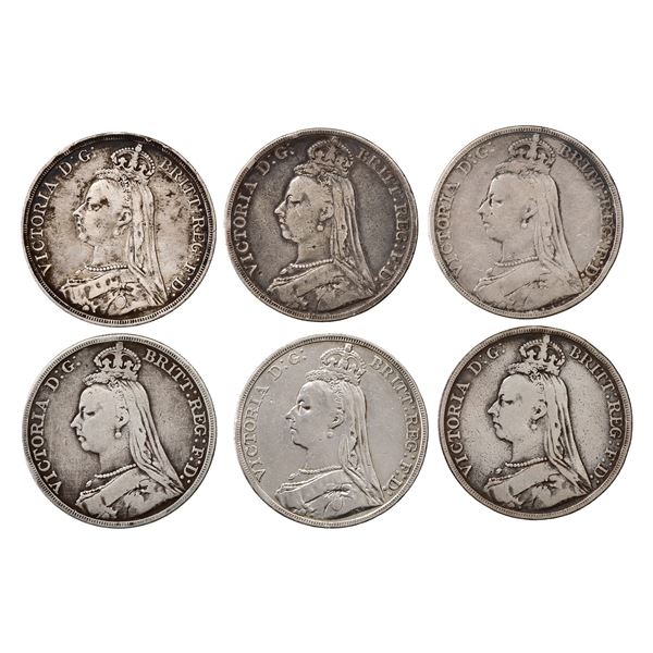 Great Britain. Victoria (1837-1901). Complete date set of Silver Jubilee bust Crowns, 1887-1892.,