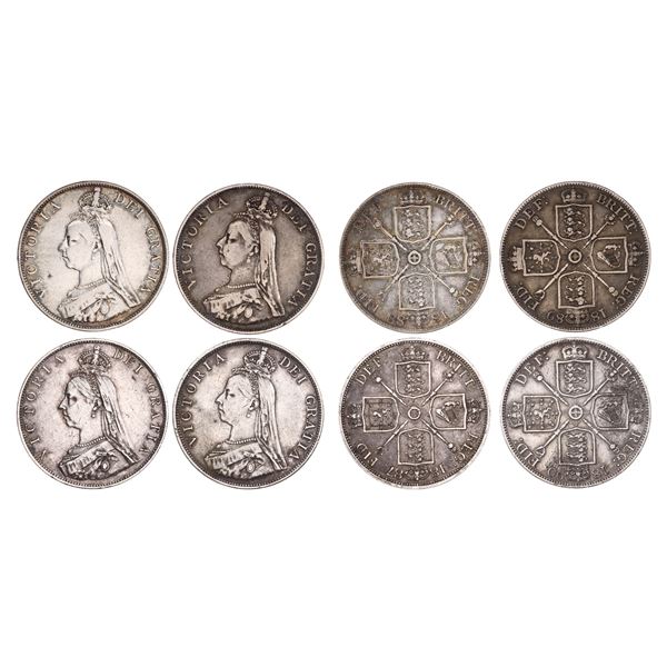 Great Britain. Victoria (1837-1901). Complete date set of Silver Double Florins, 1887-1890.,