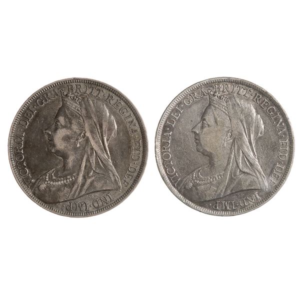 Great Britain. Victoria (1837-1901). Varietal pair of Silver Crowns, 1894.,