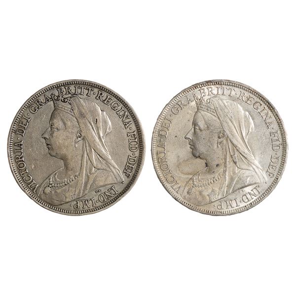 Great Britain. Victoria (1837-1901). Varietal pair of Silver Crowns, 1898.,