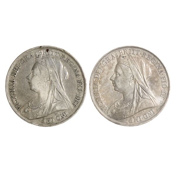Great Britain. Victoria (1837-1901). Varietal pair of Silver Crowns, 1899.,
