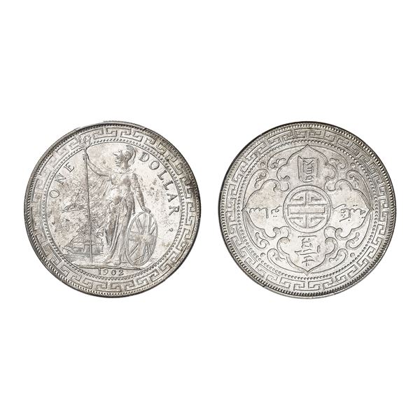 Great Britain, 1902-B Trade Dollar Prid-13 Bombay Mint, George V, PCGS Cleaned - UNC Detail