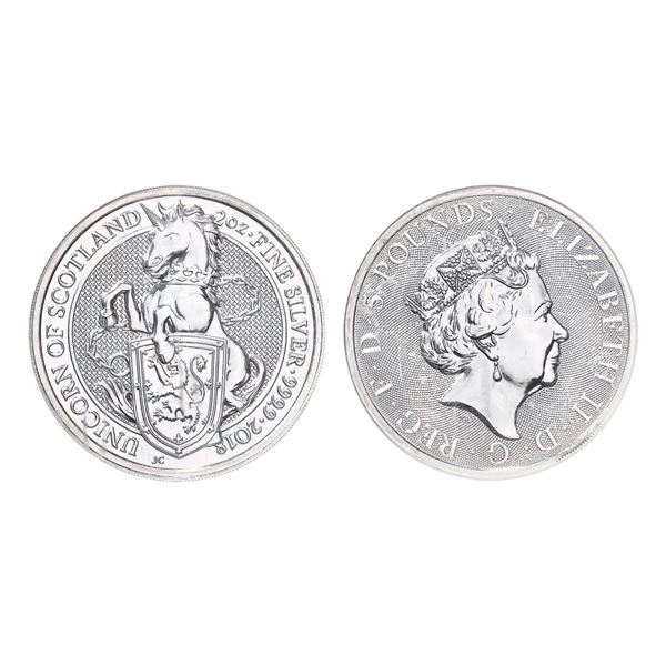 Great Britain. 2018 5 S& pound;5 Unicorn Of Scotland The Queen's Beasts 2 oz. Silver Coin NGC MS69 E