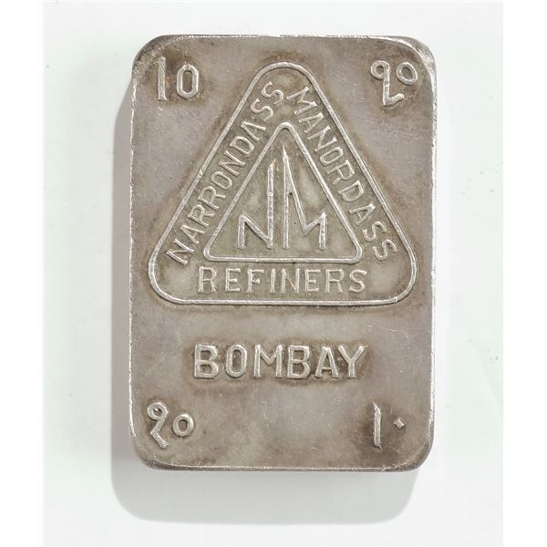India. Republic. Narrondass Manordass Refiners. 10 Tolas Ingot .999 Fine Silver. Bombay.,