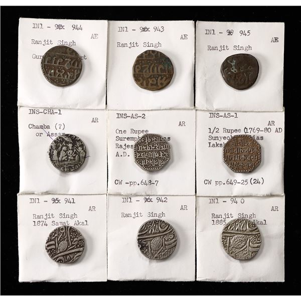 Indian Kingdoms. Assam and Sikh Confederacy. Lot of Silver and AE issues.,