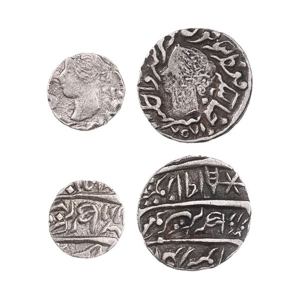 Indian States. Bharatpur. Jaswant Singh (1853-1893). Silver 1/4 Rupee and Rupee, 1858.,