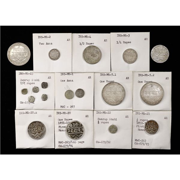 Indian States. Mewar. Swarup Singh-Fatteh Singh. Assortment of Silver types, 1858-1928.,