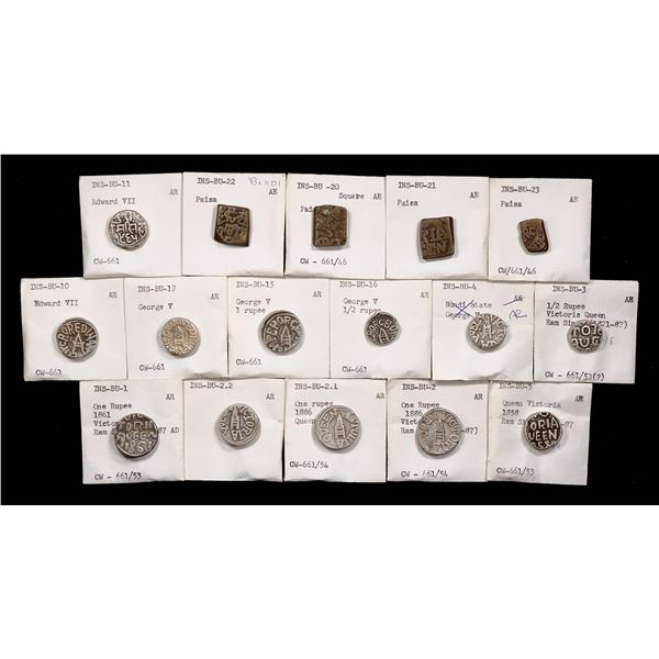 Indian States. Bundi. Ram Singh-Raghubir Singh. Assortment of Silver and AE types, 1858-1924.,